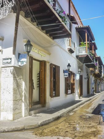 CARTAGENA, COLOMBIA, JANUARY - 2015 - Colonial style buildings at historic center in Cartagena de Indias, the most famous watering place of Colombia.のeditorial素材
