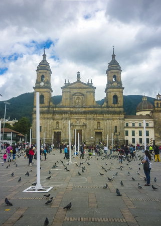 BOGOTA, COLOMBIA, JANAURY - 2015 - Plaza de Armas, the main square located at historic center of Bogota, the capital city of Colombia in South America.のeditorial素材