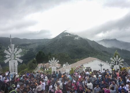 BOGOTA, COLOMBIA, JANUARY - 2015 - Lots of people at Monserrate Hill, where is located the Basilica of the Lord of Monserrate, a place of religious pilgrimageのeditorial素材