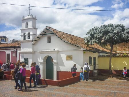 BOGOTA, COLOMBIA, JANUARY - 2015 - Urban scene of small chapel at historic center of Bogota, the capital city of Colombia in South Americaのeditorial素材