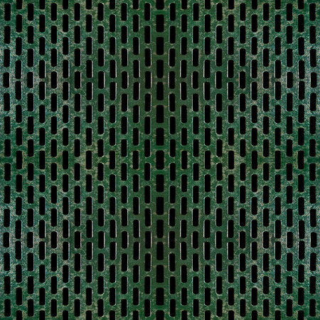 Industrial grid with black holes seamless pattern material in dark green tones background.の写真素材