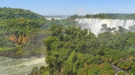Spectacular aerial view from the tourstic road of one of the waterfalls of Iguazu Park in argentinian border.の写真素材
