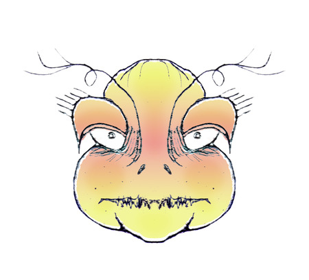 Pencil drawing raster artwork depicting a dark scary monster alien with angry expression isolated in white background.の写真素材
