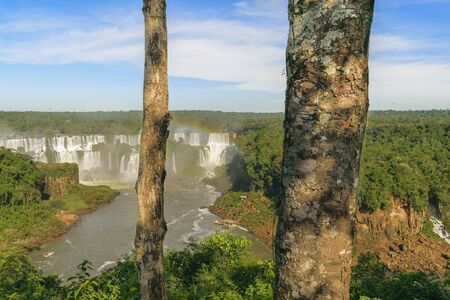 Spectacular aerial view from the waterfalls at Iguazu Park in brazilian border.の写真素材