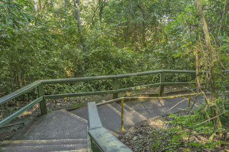 Empty bridge at parana river in the road towards devil throat at Iguazu park in brazilian border.の写真素材