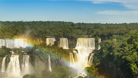Spectacular aerial view from the waterfalls at Iguazu Park in brazilian border.の写真素材
