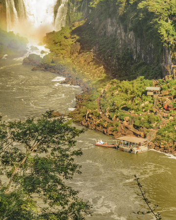 Spectacular aerial view from the waterfalls at Iguazu Park in brazilian border.の写真素材