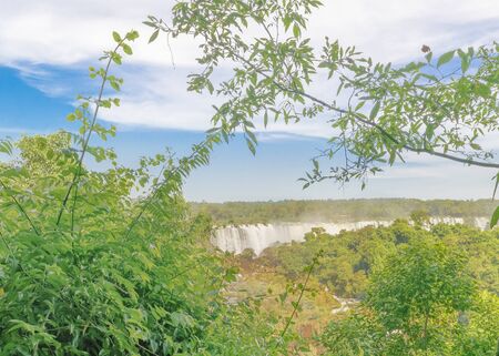 Spectacular aerial view from the waterfalls at Iguazu Park in brazilian border.の写真素材