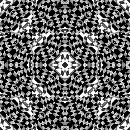 Digital art technique modern geometric abstract decorative intricate check seamless pattern mosaic design in black and white colors.の写真素材