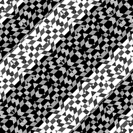 Digital art technique modern geometric abstract decorative intricate stripe pattern mosaic design in black and white colors.の写真素材