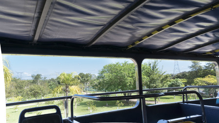 FOZ DO IGUACU, BRAZIL, APRIL - 2015 - View of Itaipu dam park from touristic bus in Brazilのeditorial素材