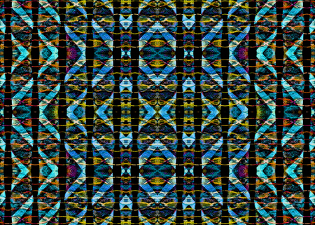 Digital art technique modern geometric abstract decorative intricate check seamless pattern mosaic design in mixed cold tones and black backgroundの写真素材
