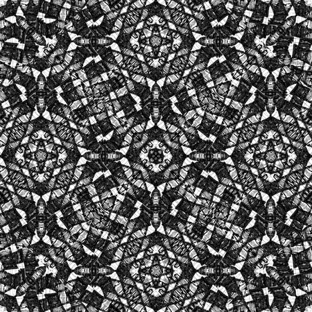 Digital art technique modern geometric abstract decorative intricate check seamless pattern mosaic design in black and white colors.の写真素材