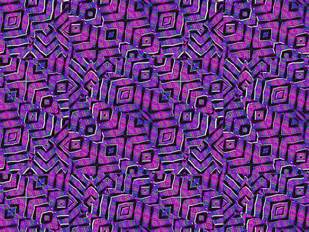 Digital art technique modern geometric abstract decorative intricate check seamless pattern mosaic design in violet, blue and black backgroundの写真素材