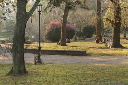 MONTEVIDEO, URUGUAY, JULY - 2015 - People enjoying a nice day at outdors in Parque Rodo park in the city of Montevideo in Uruguayのeditorial素材