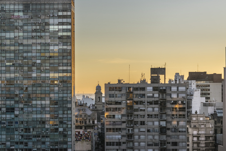 MONTEVIDEO, URUGUAY, AUGUST - 2015 - Skyline aerial view of eclectic style architecture of Montevideo, the capital city of Uruguay in South Americaのeditorial素材