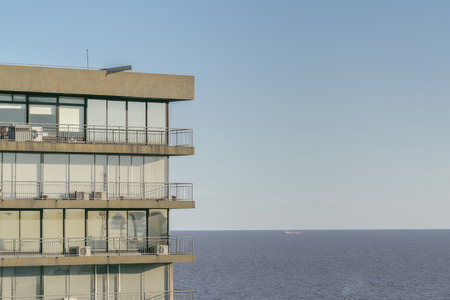 Aerial view of modern style apartments building and the river at background in Montevideo, the capital city of Uruguay in South Americaのeditorial素材