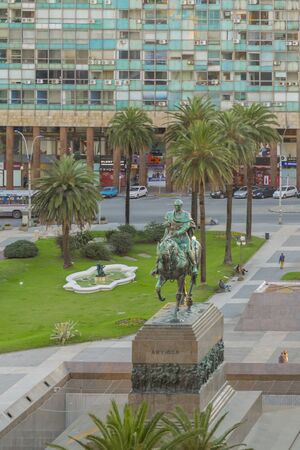MONTEVIDEO, URUGUAY, AUGUST - 2015 - Aerial view of independence square of Montevideo, the capital city of Uruguay in South America.のeditorial素材