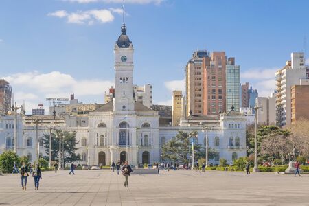 LA PLATA, ARGENTINA, AUGUST - 2015 - Urban day view at Moreno square with Palacio Municipal at the main subject in La Plata city in Buenos Aires Argentina.のeditorial素材