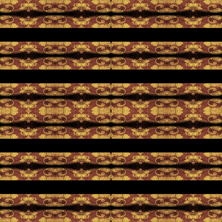 Striped ornate decorated pattern background in pale orange colors and black background.の写真素材