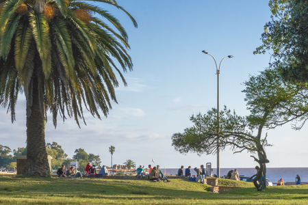 MONTEVIDEO, URUGUAY, JULY - 2015 - People enjoying a nice day at outdors in Parque Rodo park in the city of Montevideo in Uruguayのeditorial素材