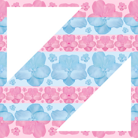 White frame background with decorative stylized flowers motif geometric diagonal stripe pattern...