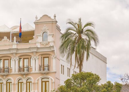 QUITO, ECUADOR, OCTOBER - 2015 - Low angle view of neoclassical style building at the historic center of Quito in Ecuador.のeditorial素材