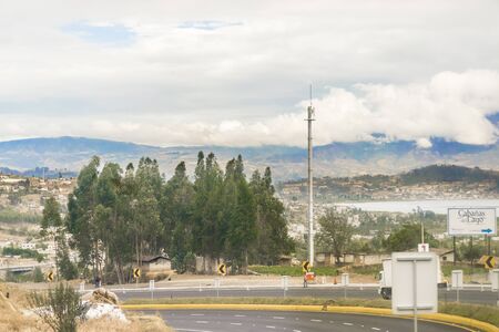 Landscape view on the road outsides of quito towards San Pablo lake in Ecuador, South Americaの写真素材