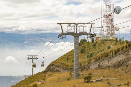 Aerial view of cable way station and landscape mountains at  background in Quito city, Ecuadorのeditorial素材