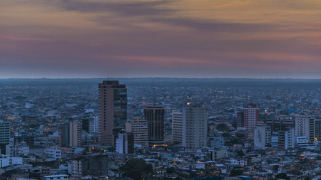 Aerial view sunset scene cityscape from Cerro del Carmen in Guayaquil, Ecuadorのeditorial素材