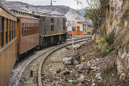 ALAUSI, ECUADOR, OCTOBER - 2015 - Train ecologic trip which goes to the famous Nariz del Diablo rocky mountain, located in Aluasi town, Ecuadorのeditorial素材
