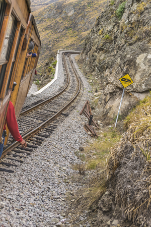 ALAUSI, ECUADOR, OCTOBER - 2015 - Train ecologic trip which goes to the famous Nariz del Diablo rocky mountain, located in Aluasi town, Ecuadorの写真素材