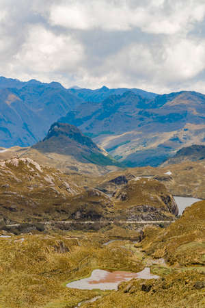 Mountains landscape scene at Cajas national park in Cuenca, Ecuador, South America.の写真素材