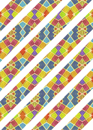 White background with colorful geometric design stripes borders.の写真素材