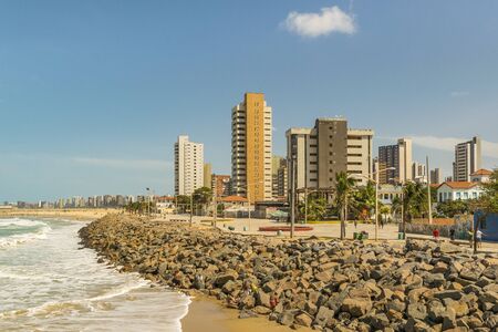 FORTALEZA, BRAZIL, DECEMBER - 2015 - Cityscape scene depicting the coastline and beach surrounded by modern modern buildings in Fortaleza, Brazilのeditorial素材