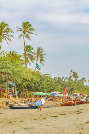 JERICOACOARA, BRAZIL, DECEMBER - 2015 - People at the most famous beach of Jericoacoara in Brazilのeditorial素材