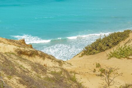 Aerial view of atlantic ocean from top of dune at Jericoacoara National Park, Brazilの写真素材