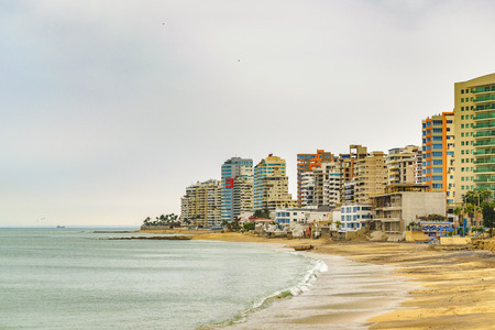 SALINAS, ECUADOR, OCTOBER -  2015 - Modern apartments buildings in front of beach at Playa de Chipipe, Salinas, Ecuadorのeditorial素材