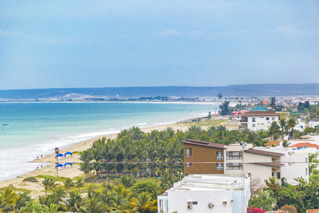 Aerial view landscape scene from watering place at coast of pacific ocean in Santa Elena, Ecuadorの写真素材