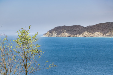 Aerial view landscape scene of Salango island at Puerto Lopez, Ecuador, South Americaの写真素材