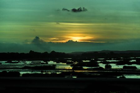 Silhouette sunset landscape scene at Pernambuco district, Brazilの写真素材