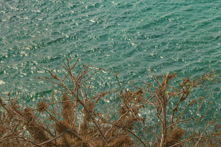 Aerial view seascape scene at coast in Santa Elena province, Ecuadorの写真素材