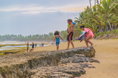 PORTO GALINHAS, BRAZIL, JANUARY - 2016 - People at tropical beach in Porto Galinhas, Pernambuco, Brazilのeditorial素材