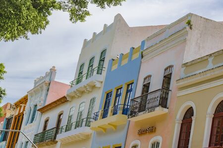 RECIFE, BRAZIL, JANUARY - 2016 - Low angle view of old style buildings located at Marco Zero zone in Recife, Brazilのeditorial素材