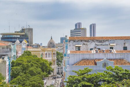 Aerial cityscape view of modern and colonial style buildings at Recife city, Brazilのeditorial素材