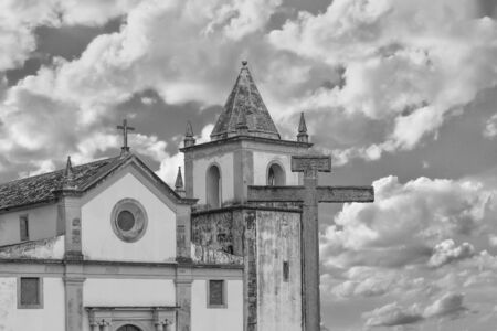 Exterior view facade of antique colonial church building located in Olinda, Pernambuco, Brazilの写真素材