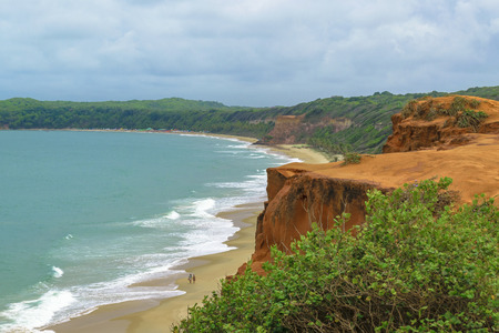 Aerial view landscape scene of empty beach at Pipa, Brazilの写真素材