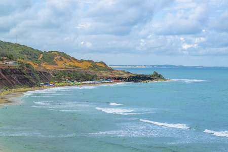 Aerial view landscape scene of empty beach at Pipa, Brazilの写真素材