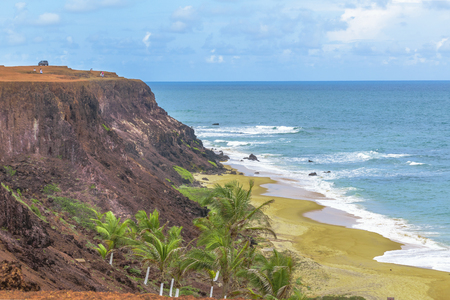 Aerial view landscape scene of empty beach at Pipa, Brazilの写真素材