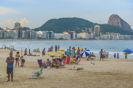 RIO DE JANEIRO, BRAZIL, JANUARY - 2016 - People at copacabana beach in Rio de Janeiro, Brazilのeditorial素材